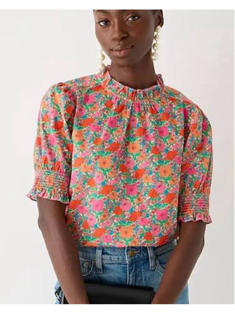 J. Crew Smocked puff-sleeve top in Liberty of London floral Women's M